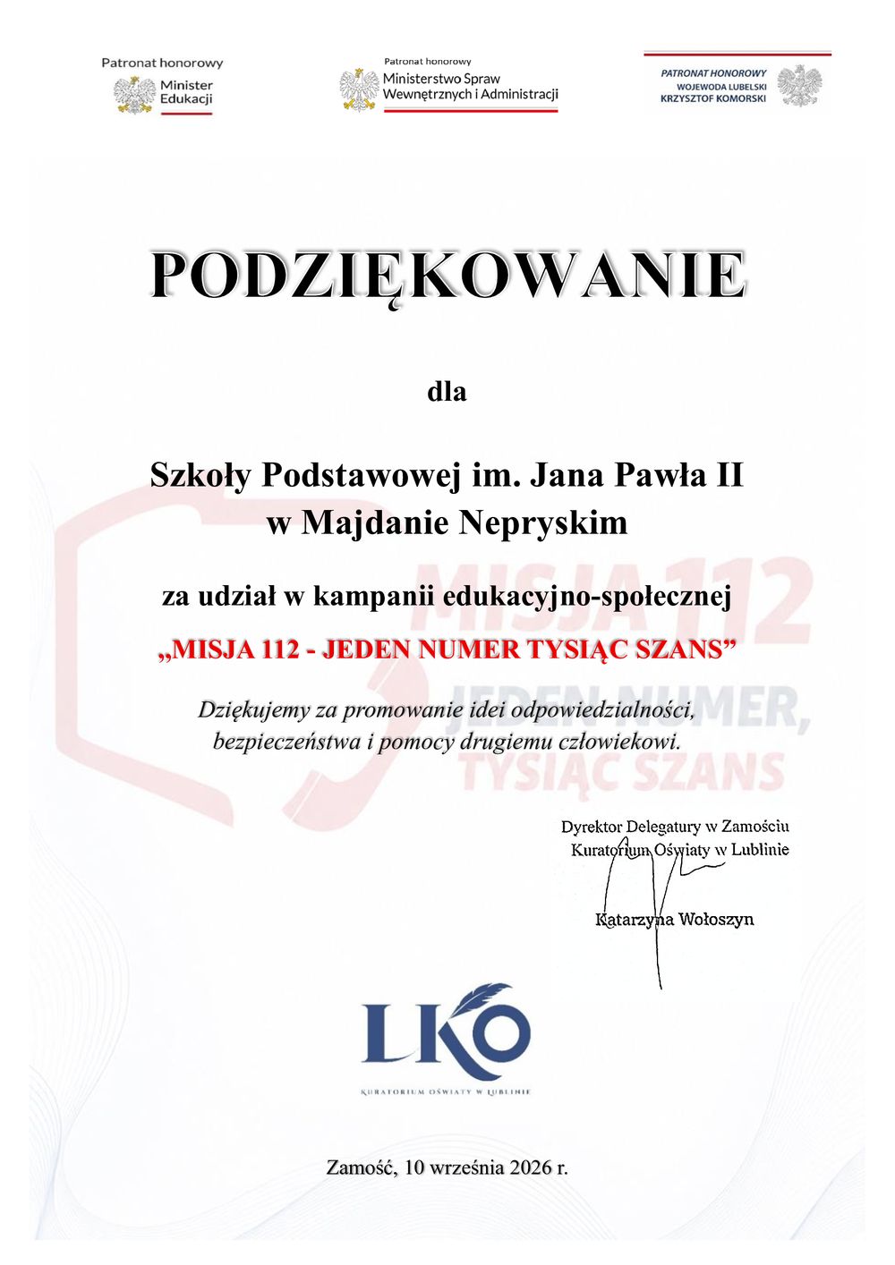 Podziękowanie za udział w kampanii